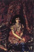 Mikhail Vrubel Young Girl against a Persian Carpet France oil painting artist